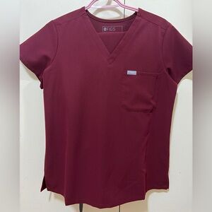 Figs Women's V-Neck Short Sleeve Scrub Top and Bottom in Burgundy
